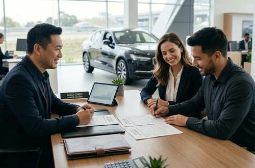 Meridian loan advisor reviewing documents with client